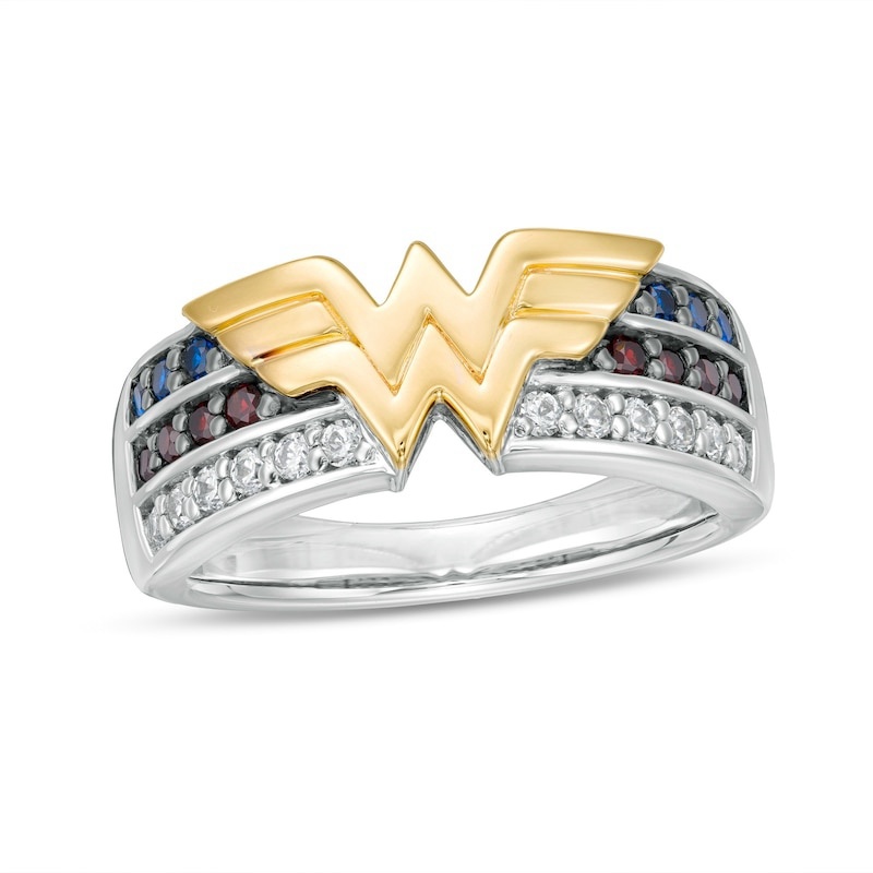 Multi-Gemstone and 1/5 CT. T.W. Diamond Ring in Sterling Silver and 10K Gold